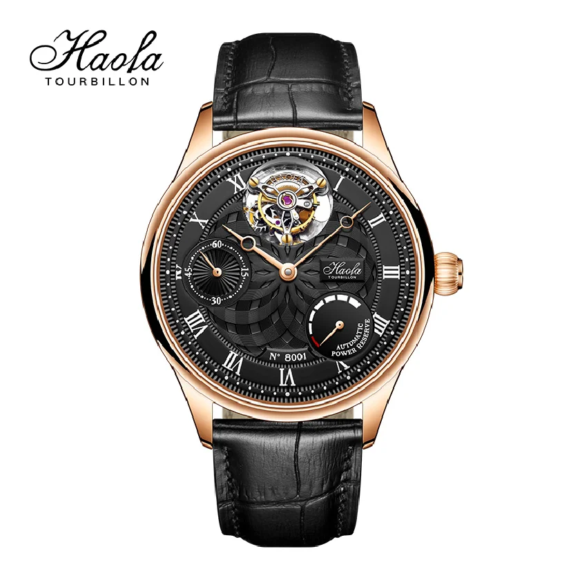 

Faofa Men's Automatic Tourbillon Skeleton Watch Men Sapphire Mechanical Hollow Power Reserve Black Wristwatches Orologio uomo