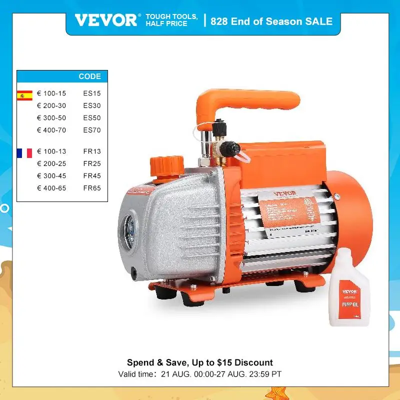 VEVOR 1&2 Stage Vacuum Pump 3.5/5/7CFM AC120V Air Conditioning Conditioner Vacuum Pump for HVAC Repair Refrigeration Maintenance