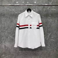 tb thom mens shirt korean style transversed chest rwb stripe blouses fashion brand office formal slim fit dress solid shirts