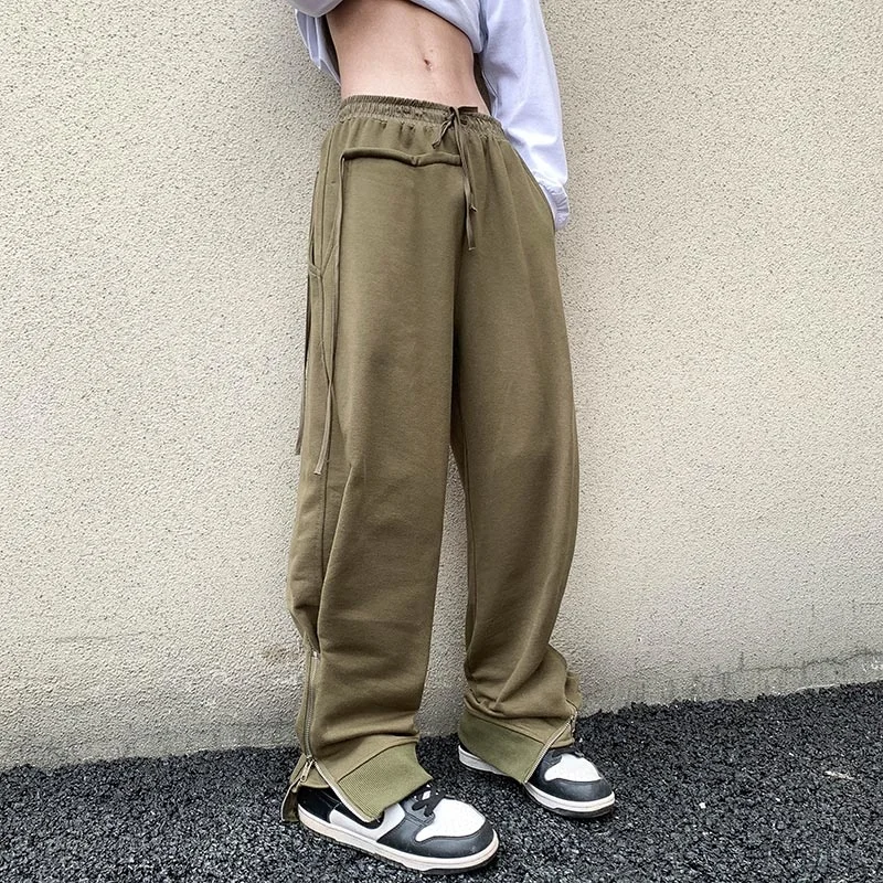

Spring Cotton Casual Pants Men Fashion Khaki Grey Black Sweatpants Men Streetwear Korean Loose Straight Pants Mens Trousers