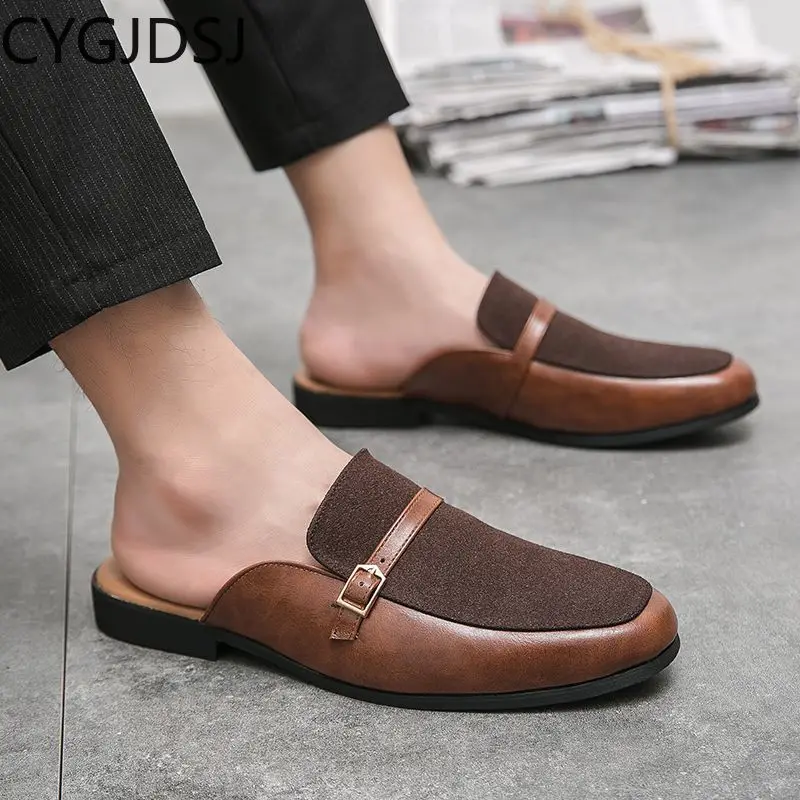 

Leather Slippers for Men Half Shoes for Men Summer Slippers Casuales Summer Shoes Men Slippers Luxury Designer Mules Homme