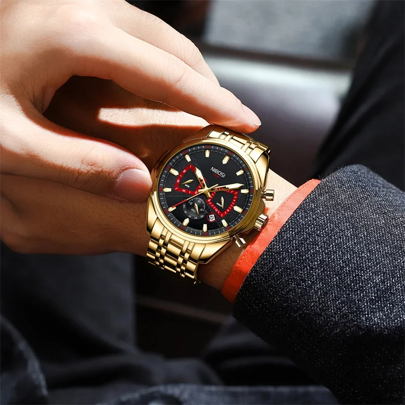 Модные Зеленые кварцевые часы NIBOSI из нержавеющей стали водонепроницаемые