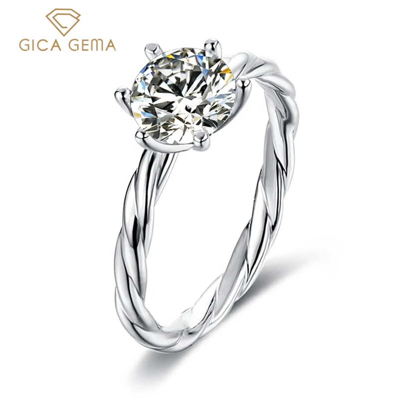 

Кольца Gica Gema 1ct с бриллиантами для женщин, 100% натуральное серебро 925 пробы, с шестью зубцами, круглые изогнутые, Изящные Ювелирные изделия, по...