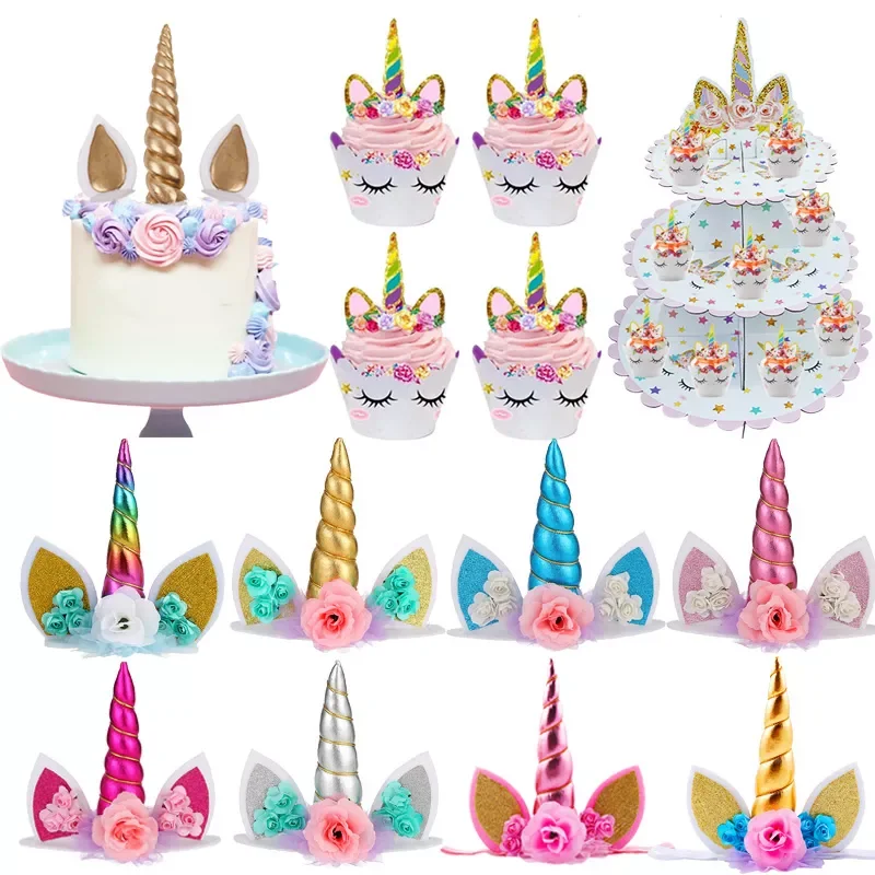 

Unicorn Birthday Cake Wings Decoration Cartoon Unicorn Cake Toppers Birthday Party Decoration Kids Cupcake Wrappers Cake Topper