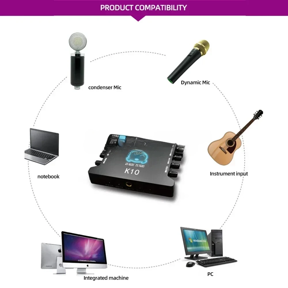 K10 записывающая студийная звуковая карта аудио USB внешний компьютер запись в