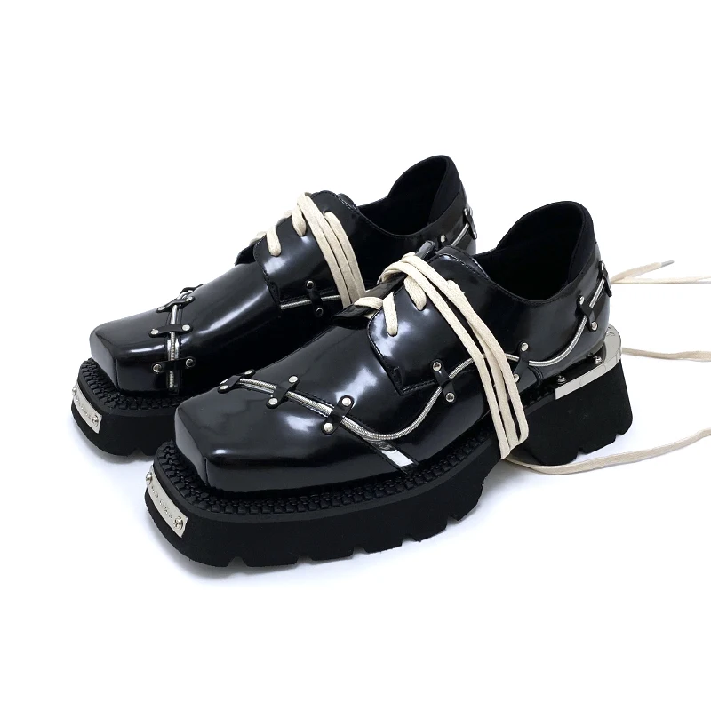 

Men Genuine Leather Japan Korean Streetwear Fashion Punk Gothic Vintage Casual Thick Sole Shoes Male Real Cowhide Leather Shoes