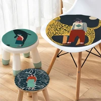 girl art print woman fish plants and animal jagua creative dining chair cushion circular seat for office desk stool seat mat