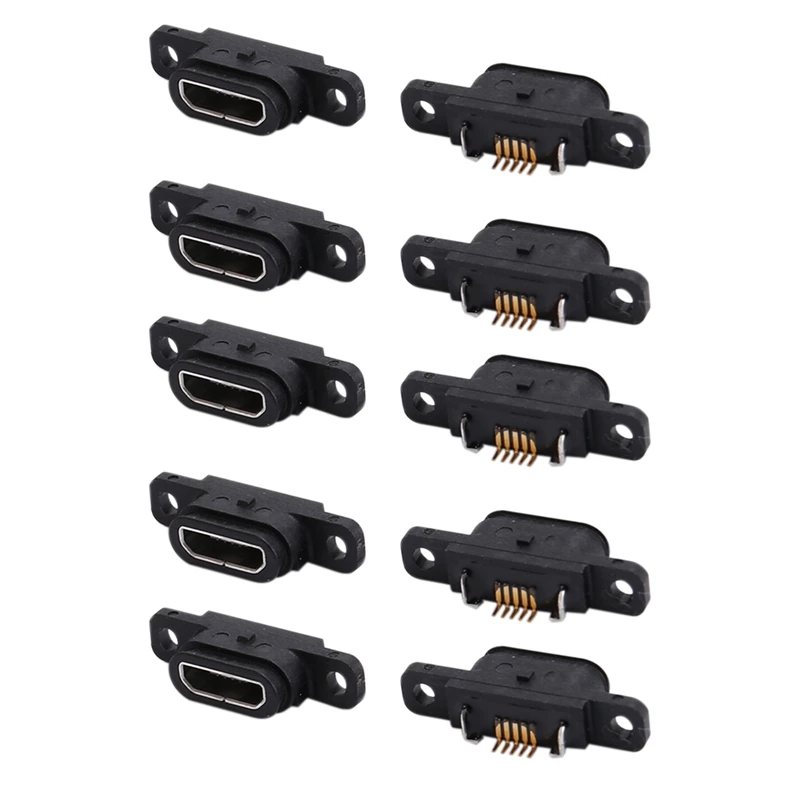 

10 шт. Micro-USB 5-контактный разъем для зарядки, док-порт 5P IP67, водонепроницаемый Женский Разъем с отверстием для винта