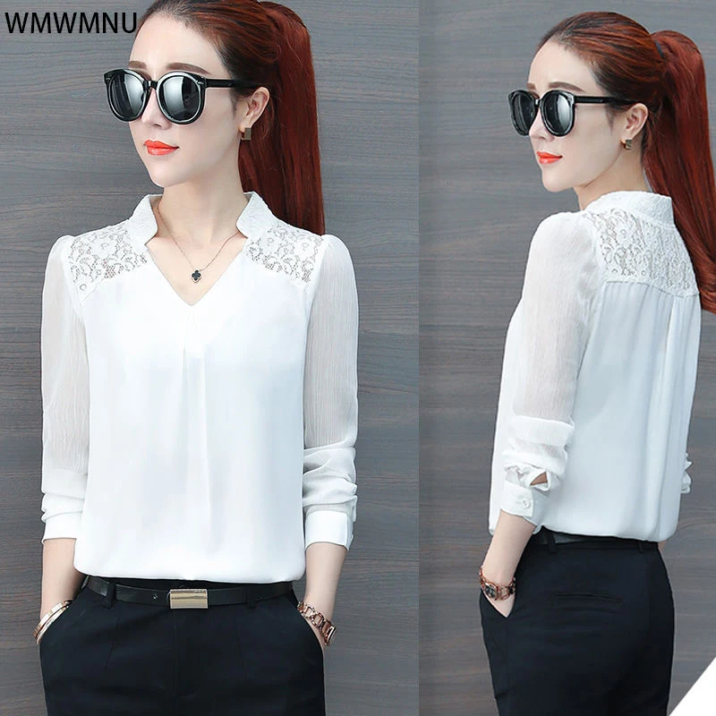 

Женская шифоновая блузка с длинным рукавом и V-образным вырезом, 110 кг