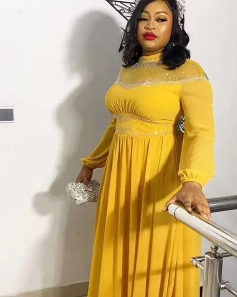 

XL-4XL African Dresses for Women Summer African Women Long Sleeve O-neck Yellow Pink Green Plus Size Long Dress African Clothes