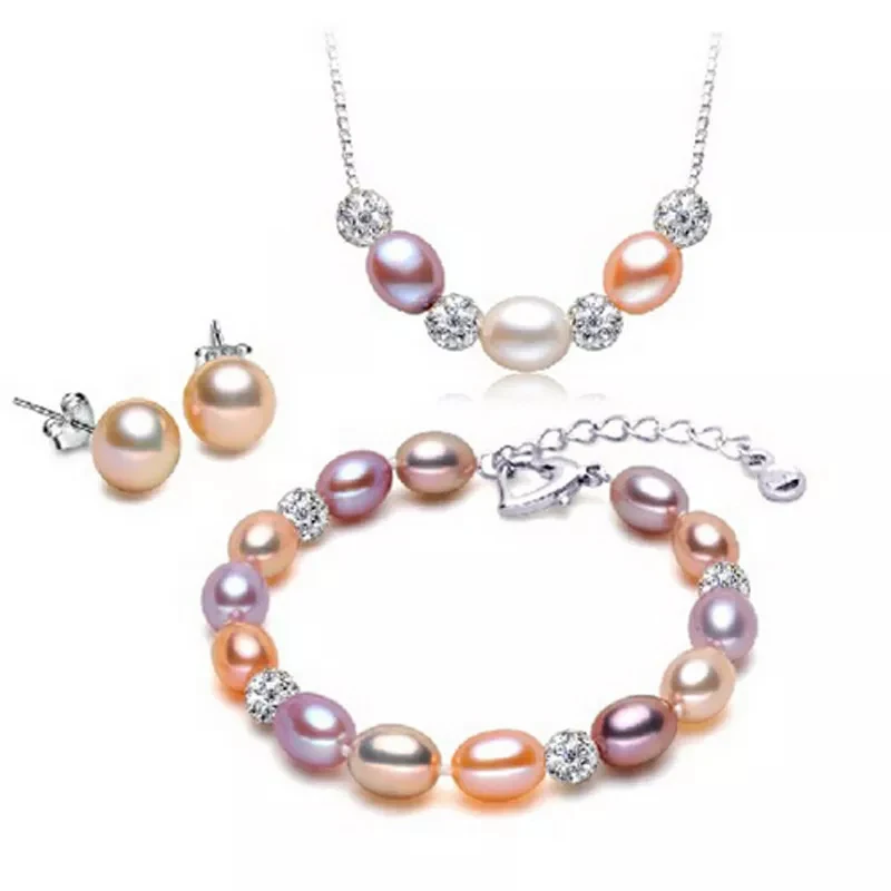 

[MeiBaPJ]Genuine Natural Freshwater Pearl Jewelry Colorful Beads Necklace Bracelet Charm Party Pearl Jewelry for Women Gift Box