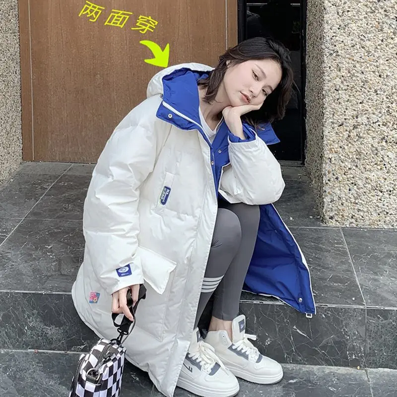New Winter Coats for Women Parkas Jackets Hooded Cotton Padded Jacket Korean Fashion Double Side Wearable Outerwear Brand