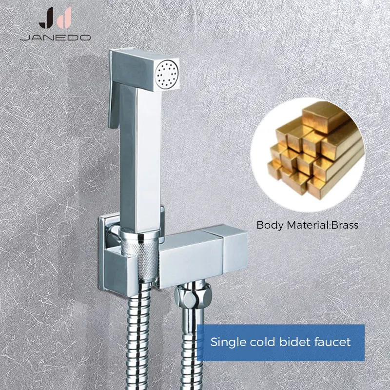 

JANEDO Brass Bidet Faucet Washer Mixer for Bathroom Square Shower Sprayer Shattaf Set Toilet Bidet