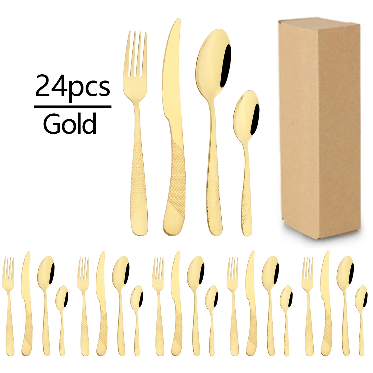 24 шт. зеркальный золотой набор столовой посуды нож для стейка вилка кофейная