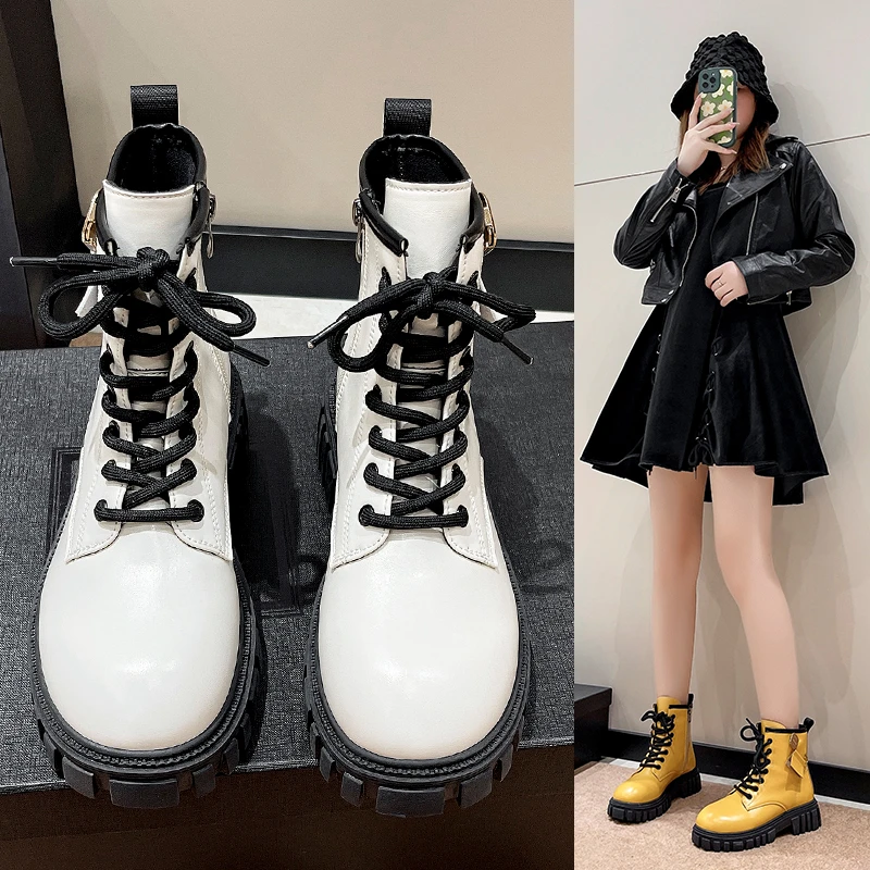

Black Women Boots Women's Autumn Thin Women's Shoes 2022 New Sponge Cake Thick-soled Motorcycle Platform Shoes Ankle Boots