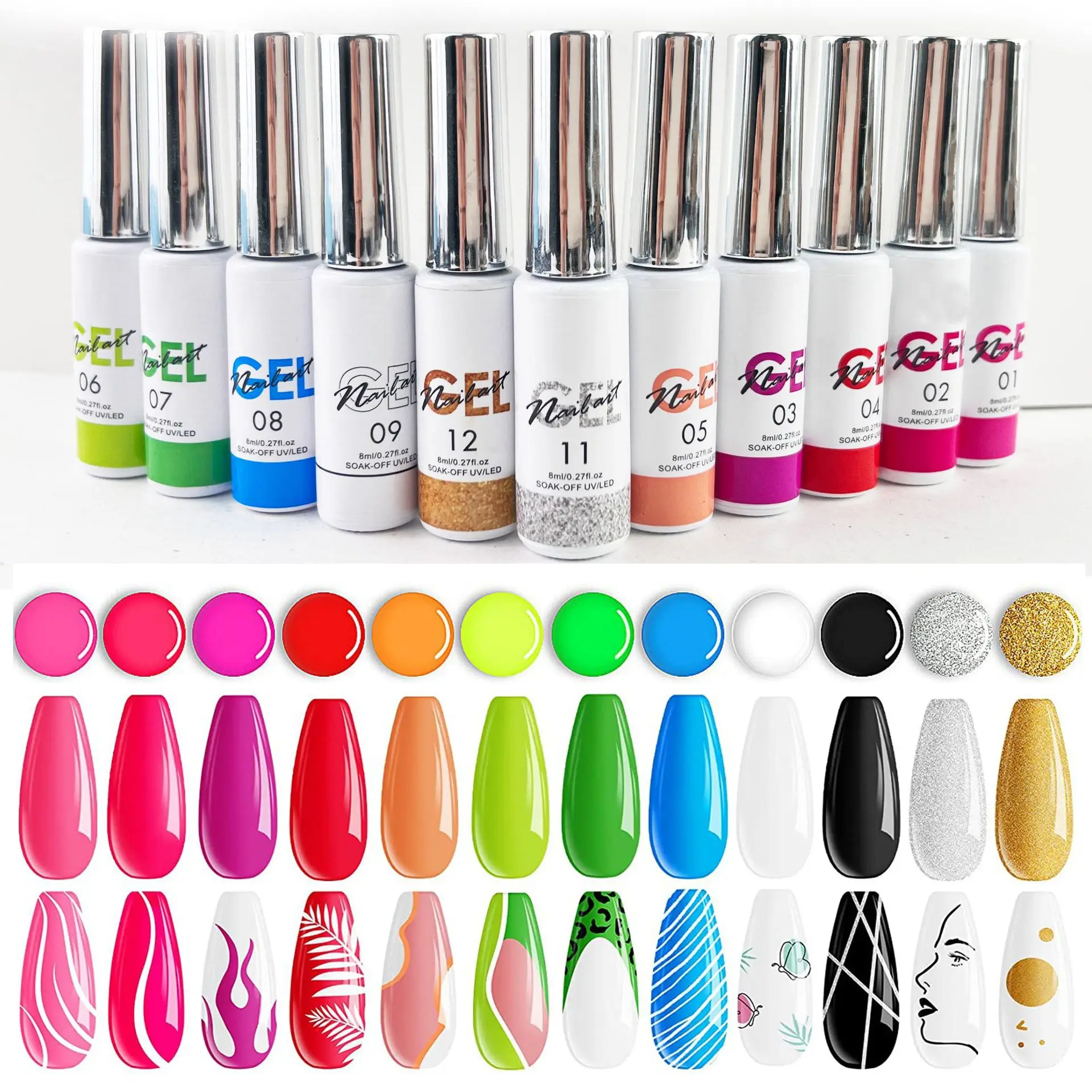 

New hot-selling 12-color 6 salad line glue set 3D painted nail polish cable glue