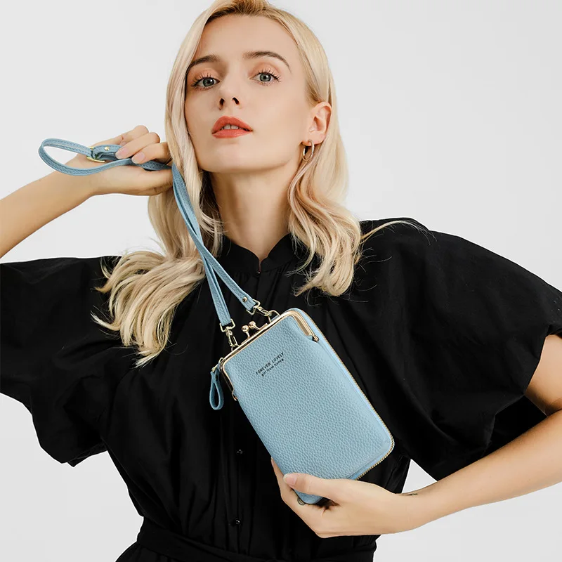 

Brand Shopping Bags Ladies Touch Screen Cell Phone Purse Bag Smartphone Wallet Metal PU Leather Shoulder Strap Handbag Women Bag