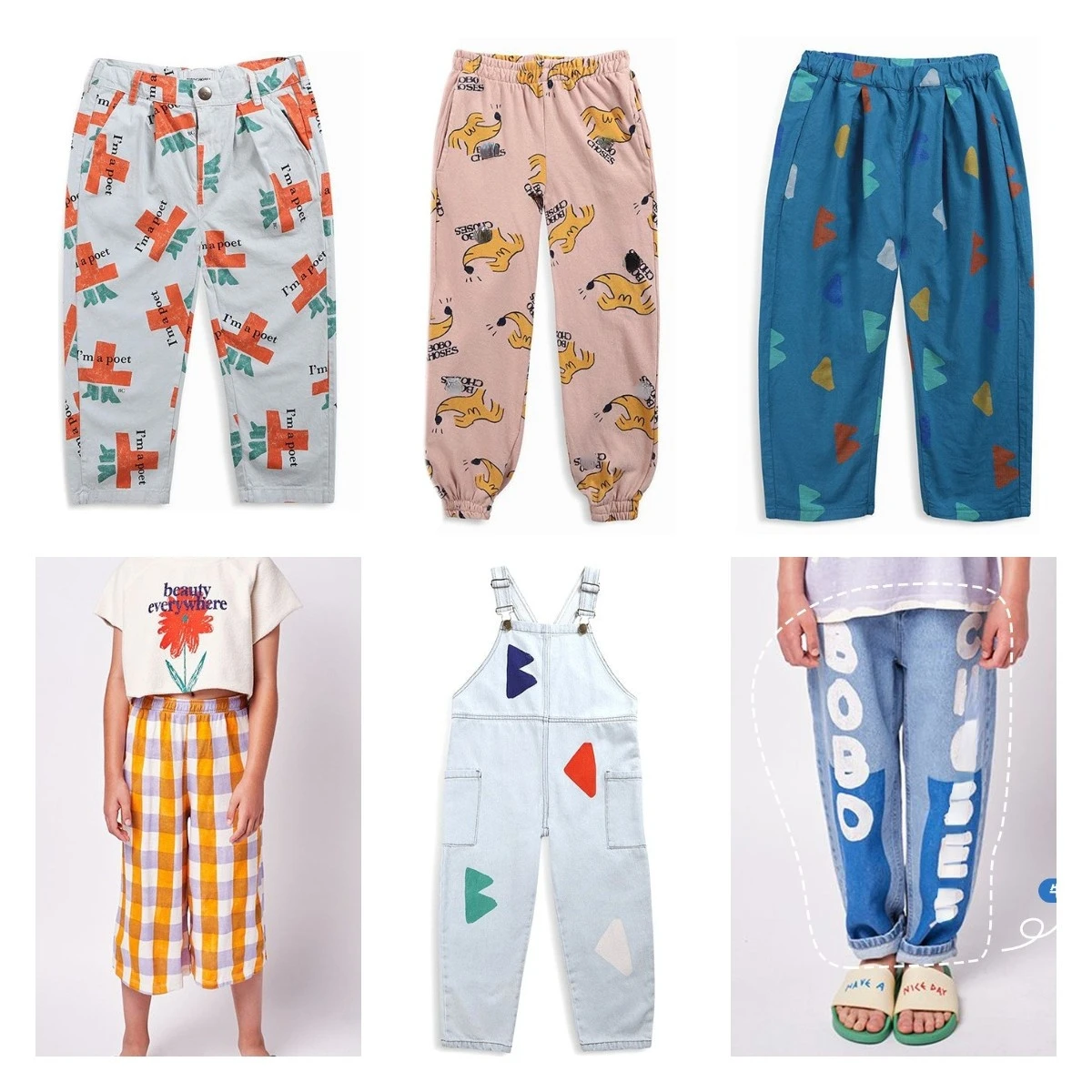 

Children's Pants 2022SS New Girls' Casual Color-blocking Plaid Hip-hop Pants Wide-leg Pants Trousers Boys Overalls Kid Jeans