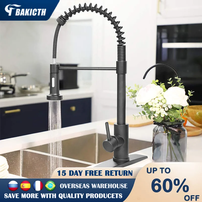 

Matte Black Kitchen Faucet Deck Mounted Mixer Tap 360 Degree Rotation Stream Sprayer Nozzle Kitchen Sink Hot Cold Taps