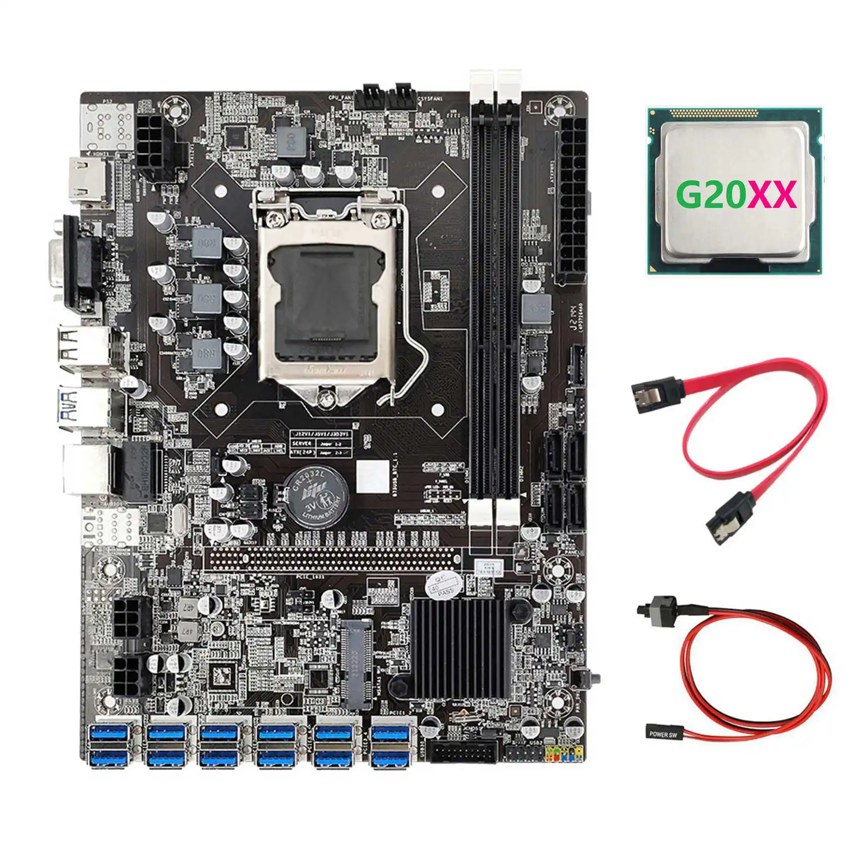 

B75 USB ETH Mining Motherboard+G20XX CPU+SATA Cable+Switch Cable 12XPCIE to USB3.0 DDR3 LGA1155 BTC Miner Motherboard