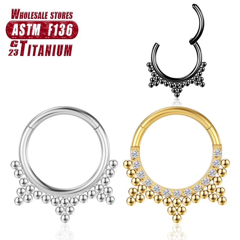 

F136 Titanium Septum Clicker Piercing Nose Rings Cartilage Hoop Earrings Tragus Hinged Segment Helix Women Zircon Body Jewelry