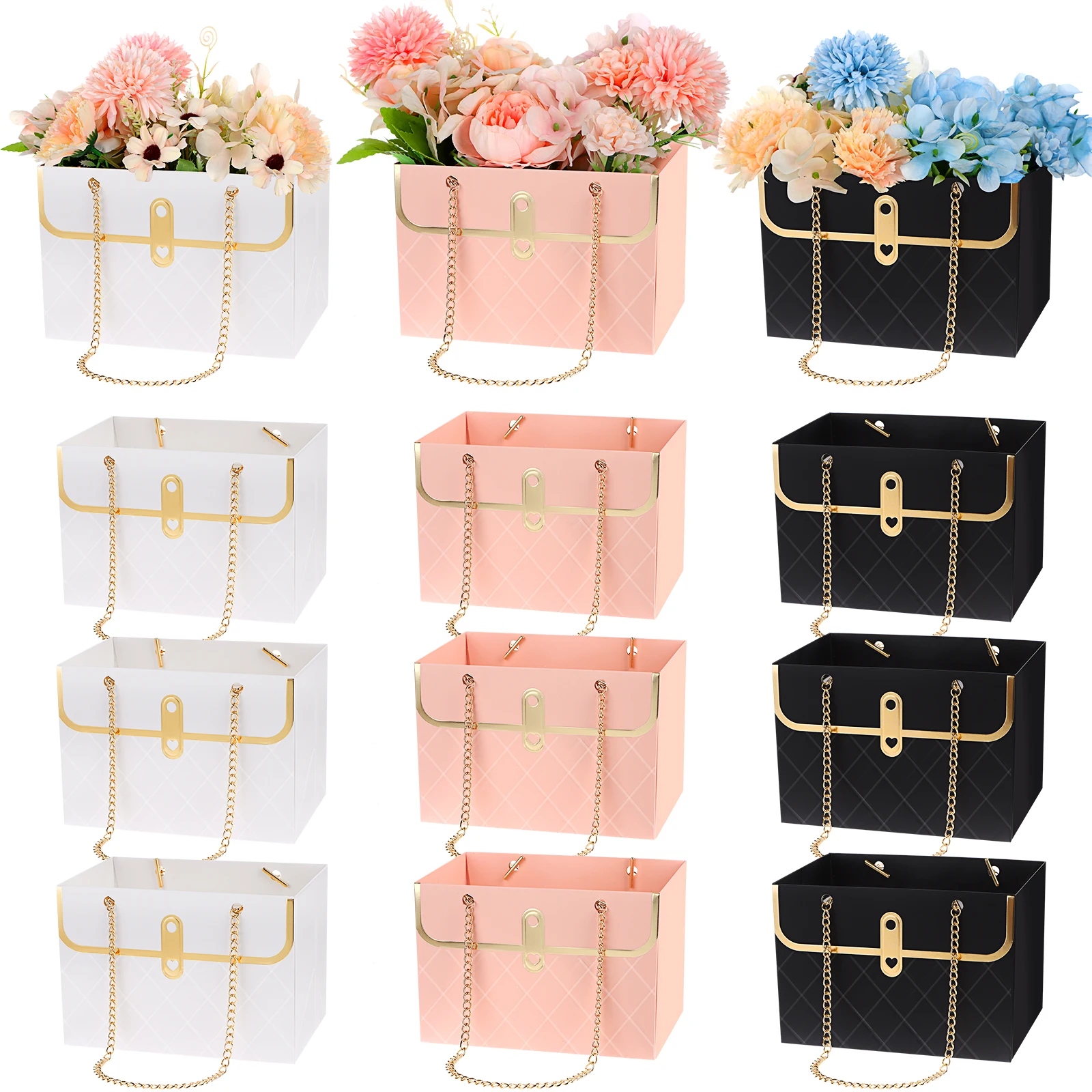 With Metal Chain 5.8 X 4 X 3.9 Inch Florist Bag Handbag Flower Creative Flower Gift Bags