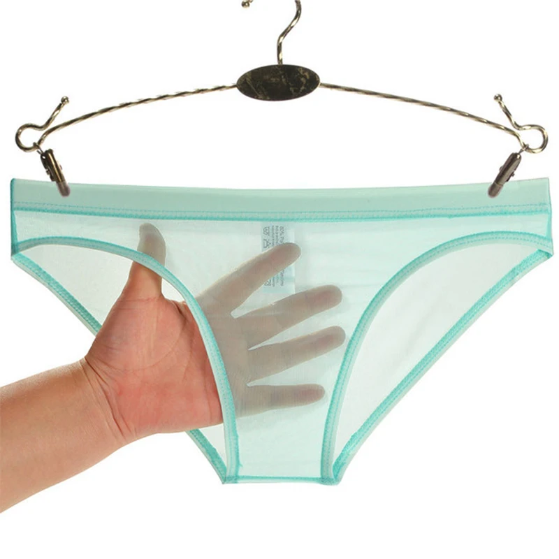 

Solid Color Low Waist Transparent Tulle Netting Men Summer Underwear Breathable Soft Ultra-Thin See Through Briefs Lingerie