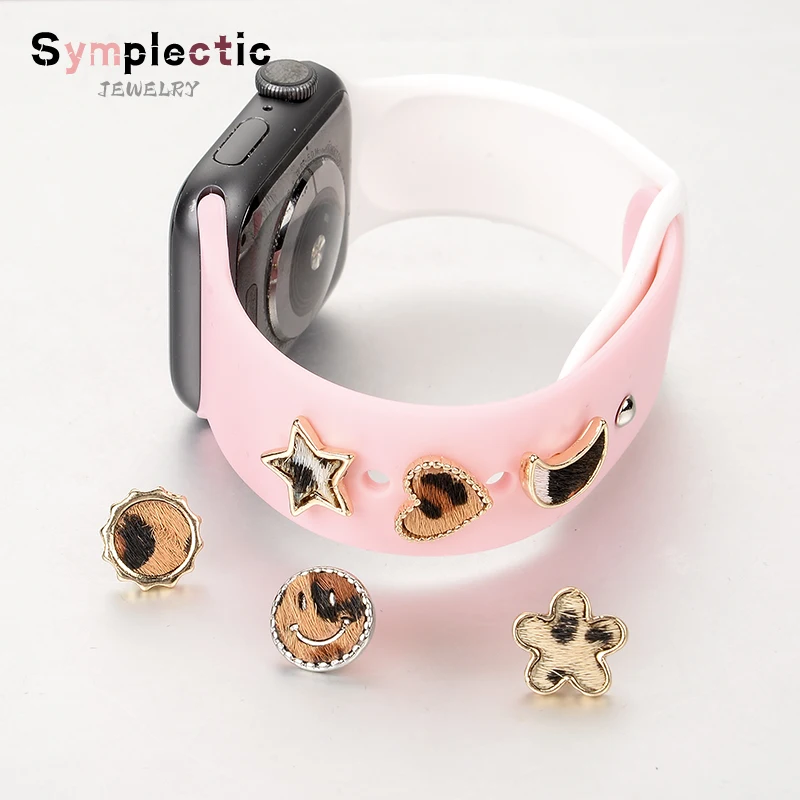 Metal Decorative Charms For Apple Watch Series 7 Accessories  Strap 40/42/44mm Bracelet Moon Flowers Love for iwatch Sport Strap