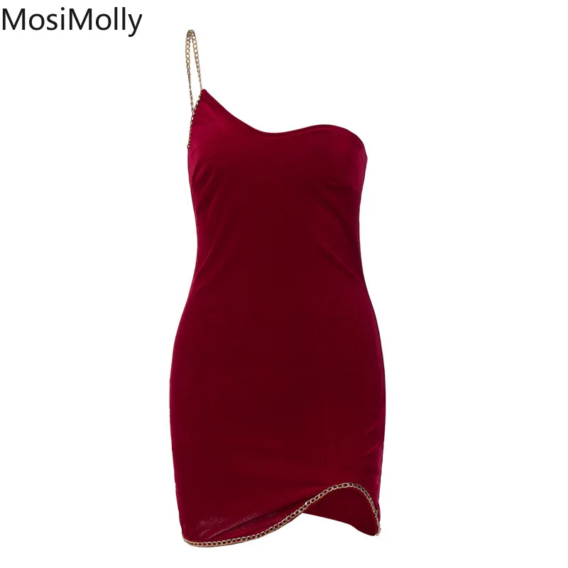 Красное женское бархатное вечернее Клубное платье мини-платье на цепочке День