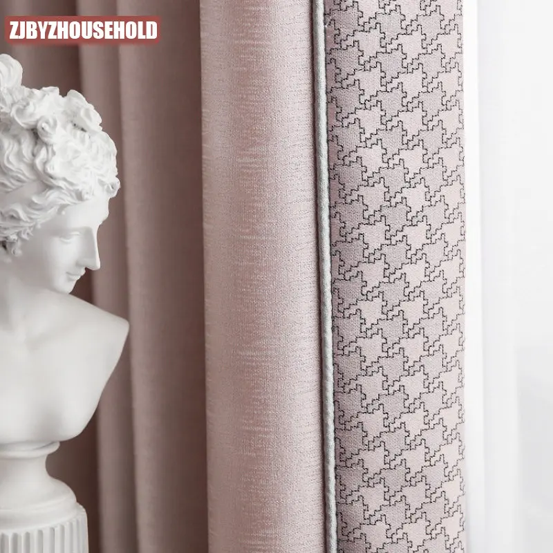 

Nordic Splicing Modern Shading Pink Princess American Curtains for Living Room Dining Bedroom Custom Luxury Window Room Decor