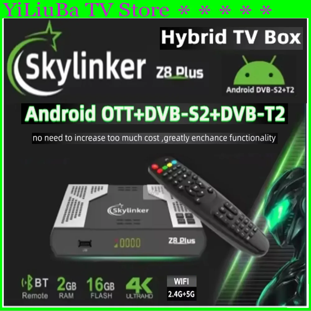 Фото [Подлинный] Skylinker Z8 Plus Android OTT + DVB-S2 T2 Гибридная ТВ-приставка Super etv pro BT Remote 5G FTA Спутниковые терморессистенные ТВ-приемники №1