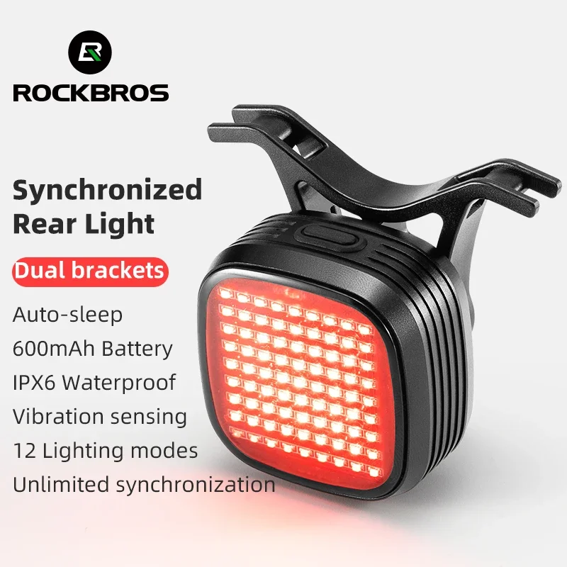 ROCKBROS задний фонарь для велосипеда MTB Road Smart Brake Sensing Sync Задний Ipx6 Водонепроницаемый