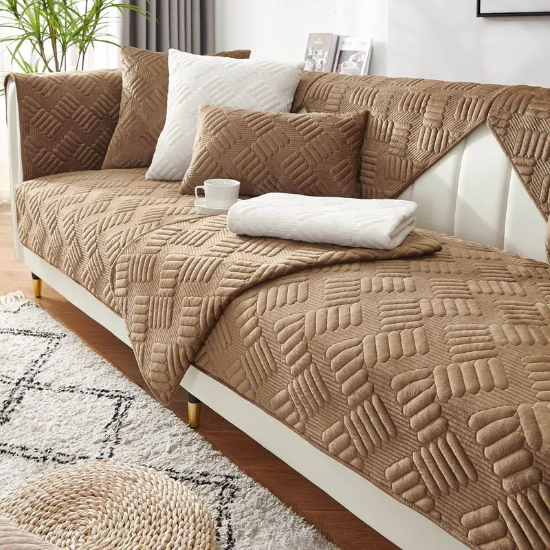 

Velvet Plush Corner L Shaped Sofa Cover for Living Room Funda Sofa Couch Non-slip Quilting Solid Color ArmChair Recliner Cover