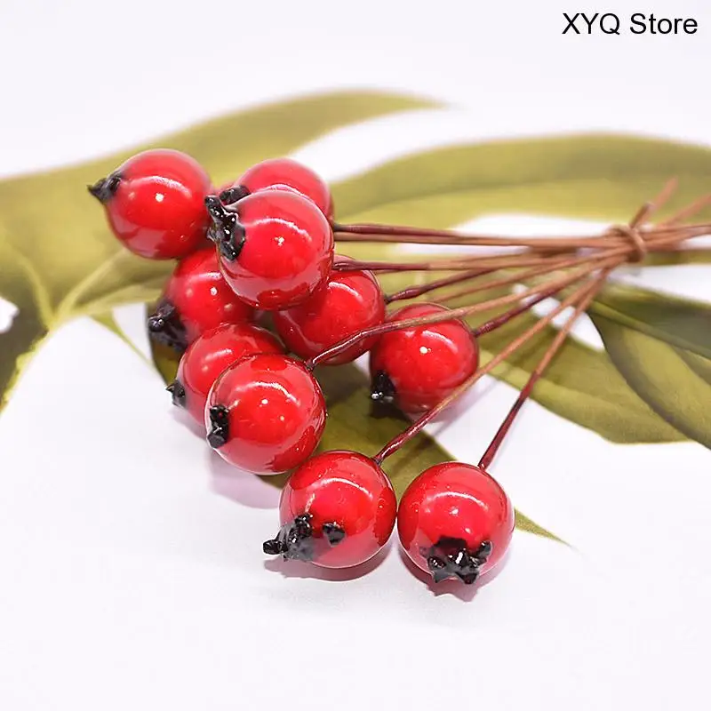 

50pcs 10mm Artificial Flowers Stamens Red berries cherry Fake Smooth Foam Fruit for Wedding Christmas Decoration fruit dish