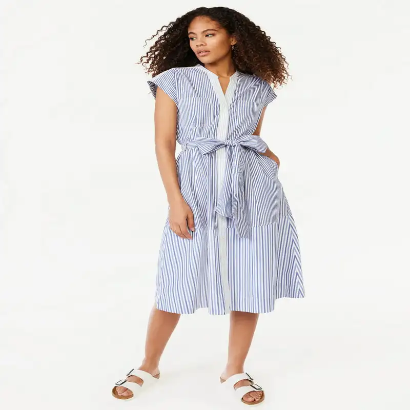 

Belted Midi Shirt Dress with Short Sleeves, Sizes XS-XXXL