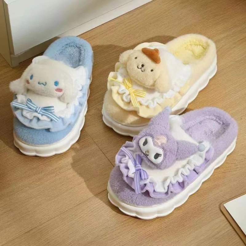 

Kawaii Sanrio Anime Warm Cotton Slippers Hello Kitty Sweet Style Kuromi My Melody Cute Cartoon Anti-slip Domestic for Girls