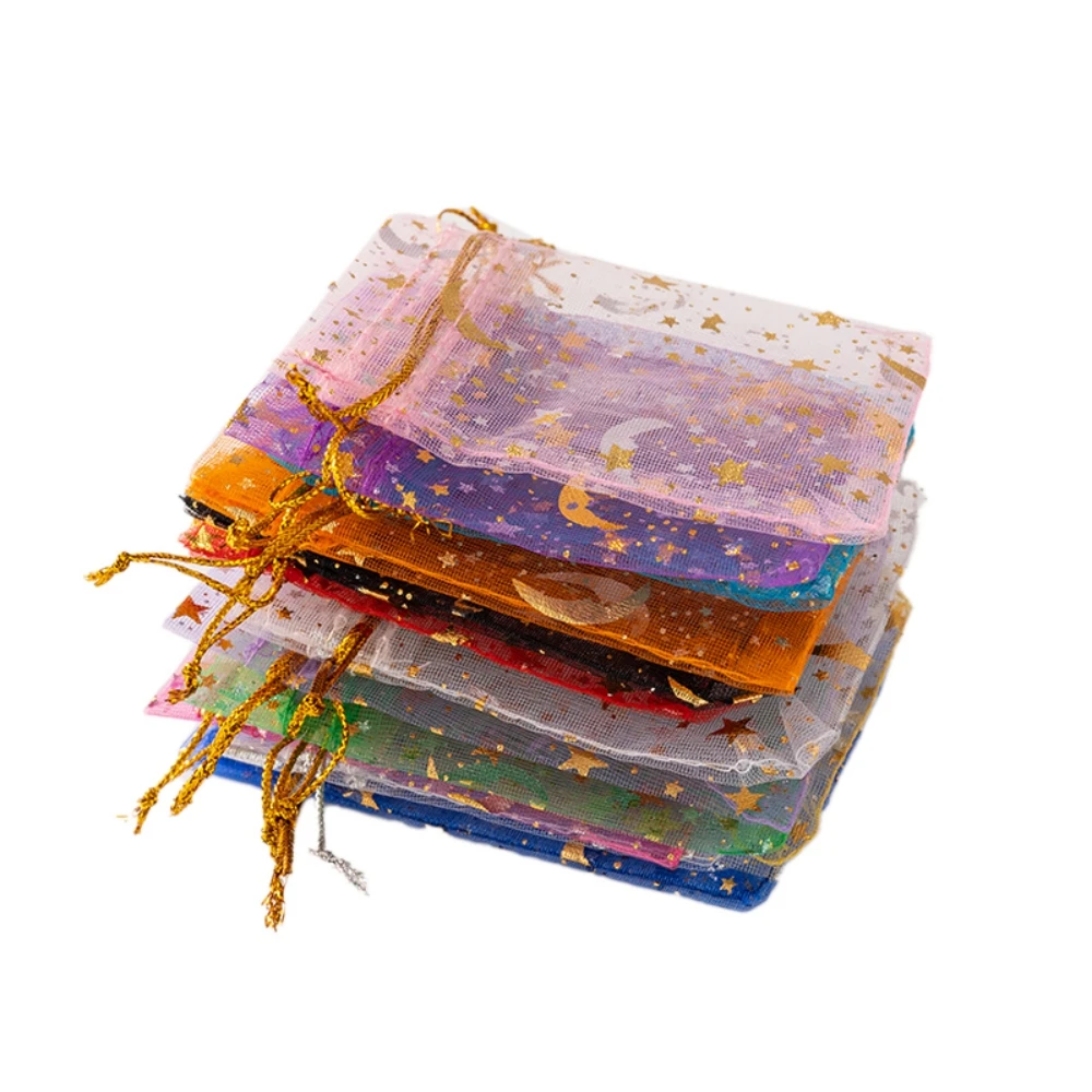 

50 шт., подарочные мешочки из органзы с луной и звездой
