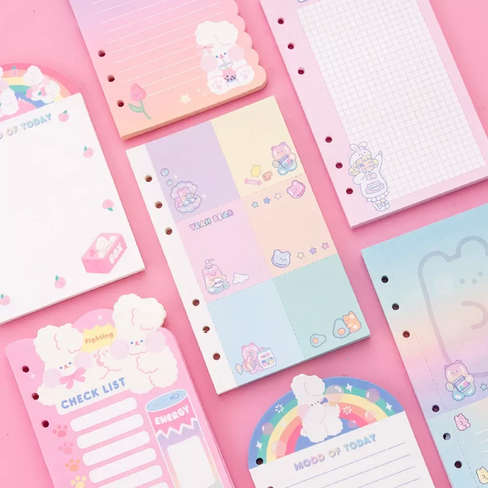 

50 Sheets/Set Kawaii Rabbit Bear A6 Notebook Paper Refill 6 Holes Spiral Binder Index Inside Pages Daily Monthly Weekly Agenda