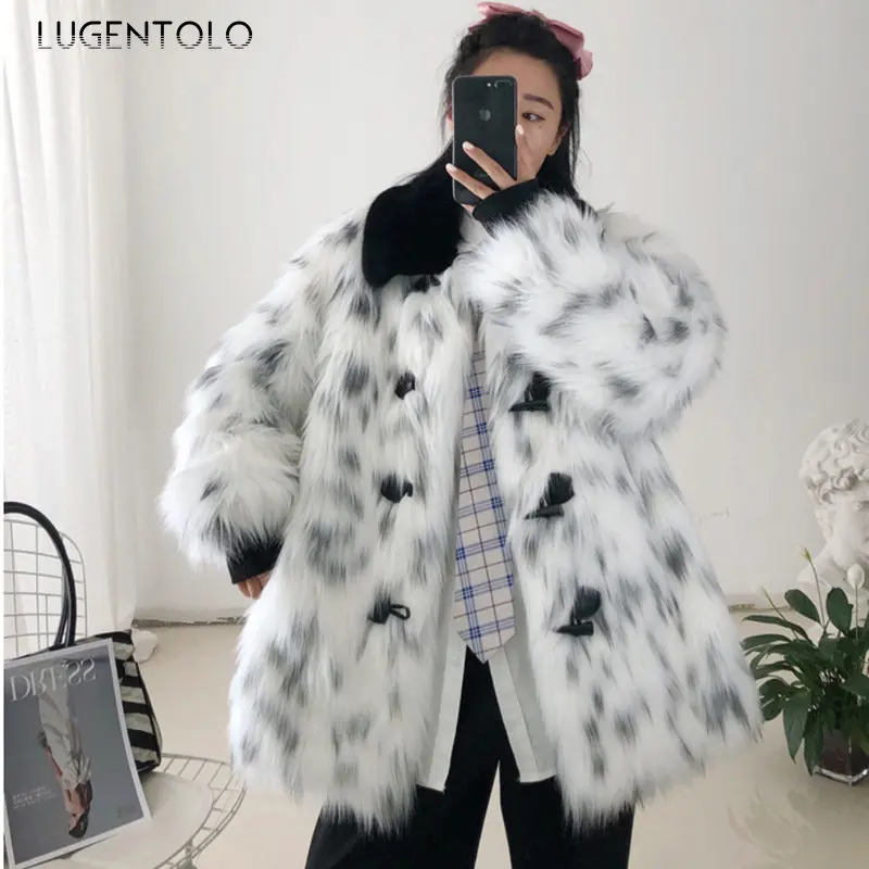 Women Fahion Faux Fur Warm Thicken Coat Casual Single-breasted Button Black White Female Faux Fox Fur Large Size 9XL