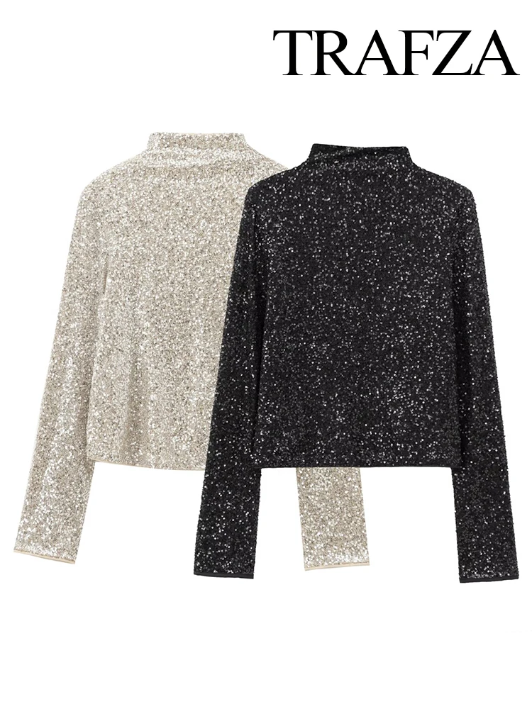 TRAFZA женская юбка комплект из 2 предметов модная водолазка с блестками тонкий топ +