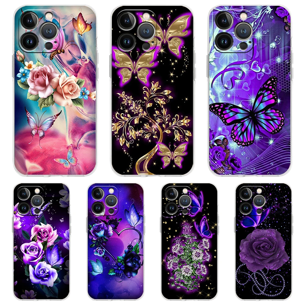 

Butterfly Lavender Higan Flower Case for iPhone 14 13 12 Pro Max Cover Soft for iPhone 11 Pro Max 7 8 Plus X XS XR SE2020 Shell