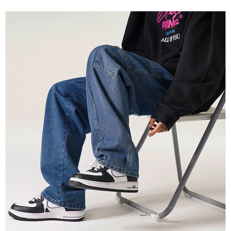 Women's Fashion Y2K Clothes White Jeans Men Wide Baggy Printed Denim Pants For Women Straight Trousers Teachwear Streetwear