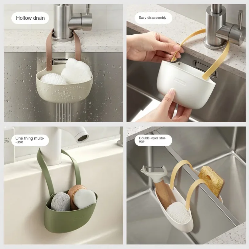Фото Держатель для губок и мыла для кухонной раковины, корзина для слива воды в ванной, сушилка для посуды, органайзер для хранения аксессуаров №4
