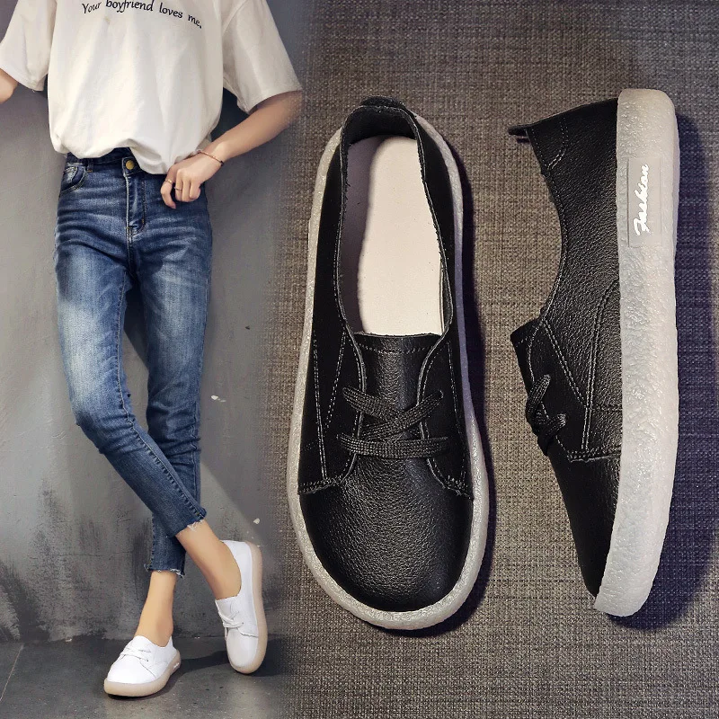 

Новые весенне-осенние женские туфли в Корейском стиле на плоской подошве с круглым носком, повседневные женские туфли для студентов со звез...