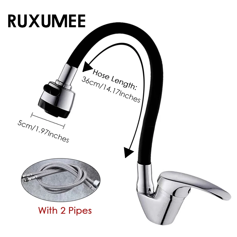 Вращающийся на 360° гибкий смеситель для кухонной раковины, холодный и горячий, с одной ручкой, полированный хром, черный смеситель для воды, Torneira, монтируемый на палубе
