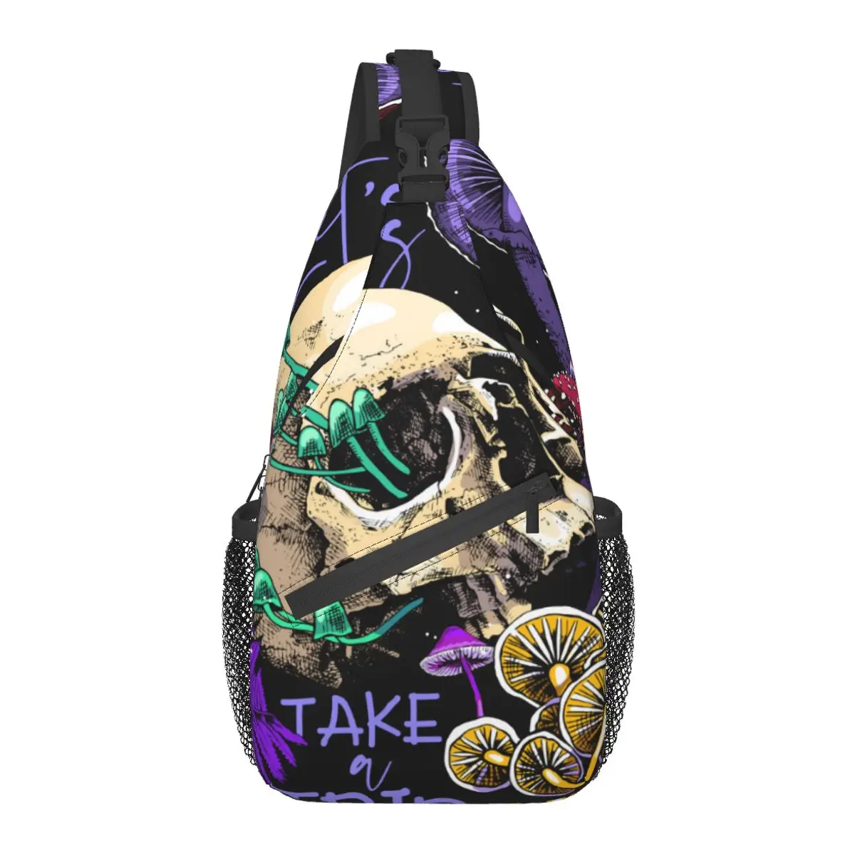 

Men Shoulder Bag Magic Psychedelic Mushrooms And Skulls Crossbody Bag for Women Anti Theft Chest Bag Short Trip Messenger Bag