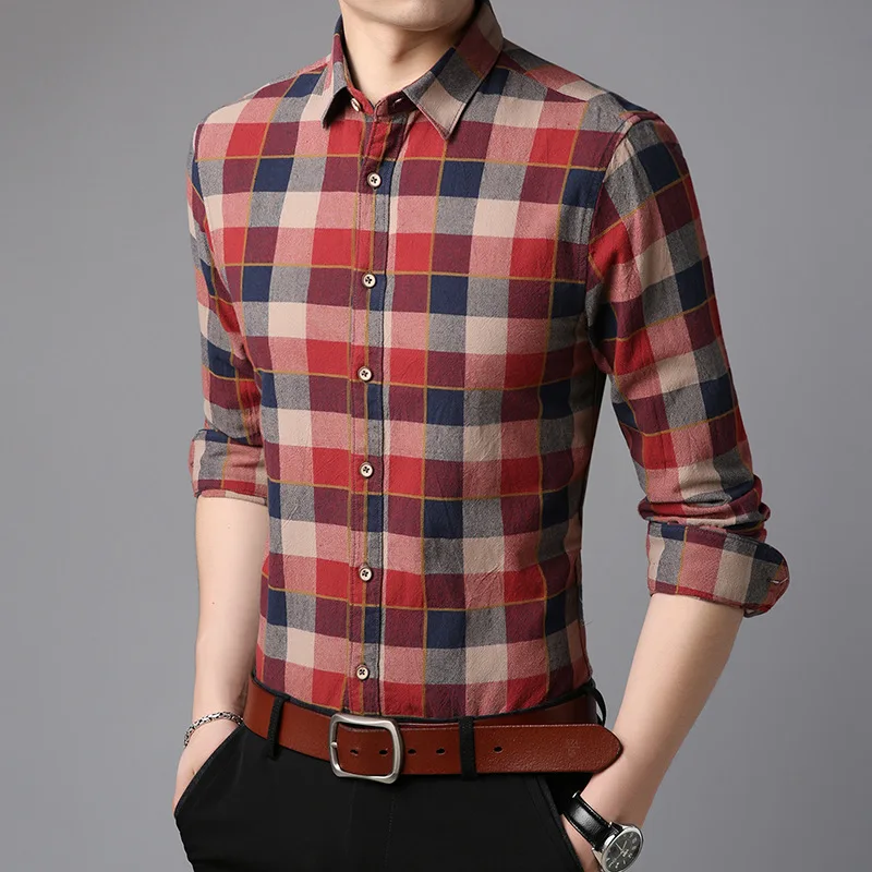 

2022 fashion spring new long-sleeved shirt men's casual loose men's shirt lapel plaid shirt men long sleeve shirt