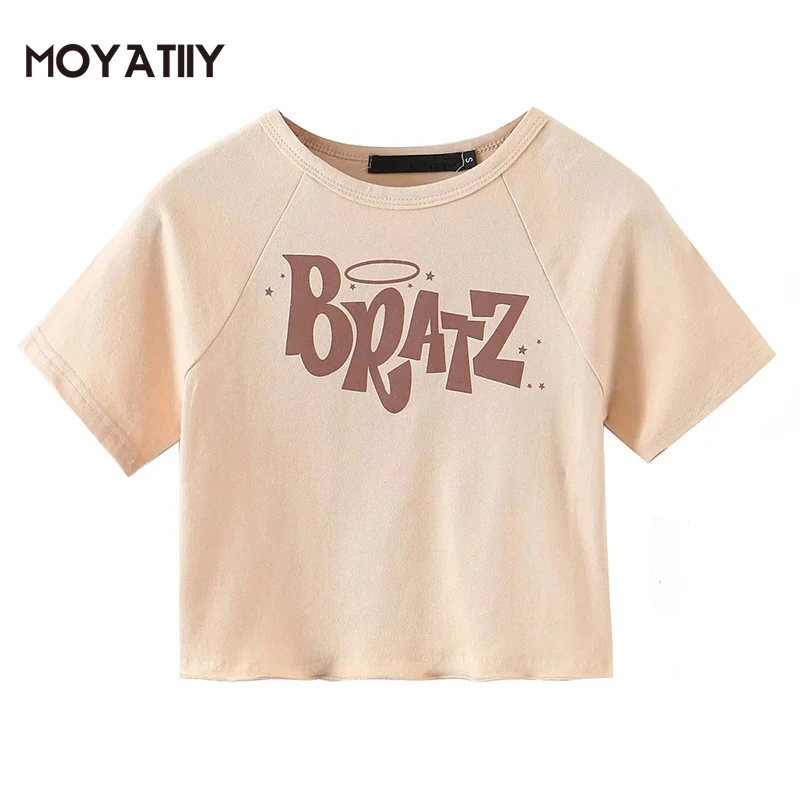

MOYATIIY Women 2022 Fashion Summer T-Shirt Casual English Pattern Loose Short Shirts Wide Short Sleeve Female Tops