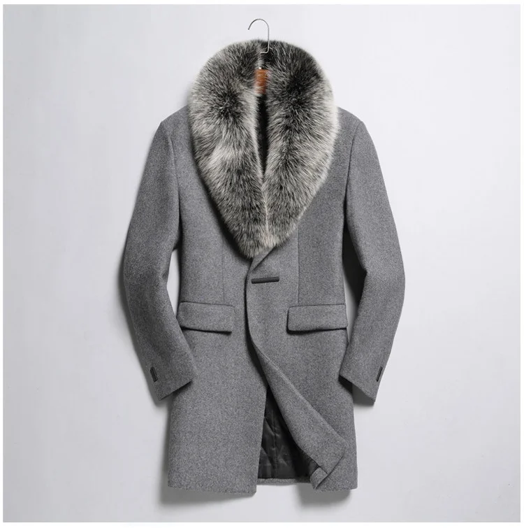 

Мужское длинное пальто, пальто с воротником из натурального Лисьего меха, M2988 KJ817, для осени и зимы