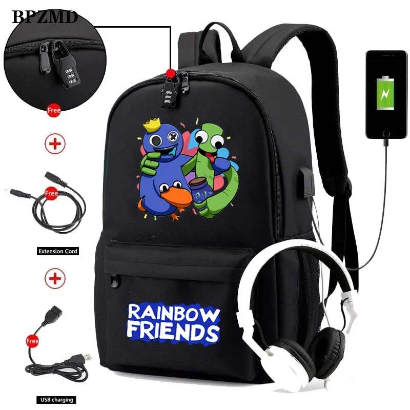 

Rainbow Friends Backpack School Student Canvas Backpack for Boys Girl Waterproof Anti-Theft Usb Charging Bags Men Women Rucksack
